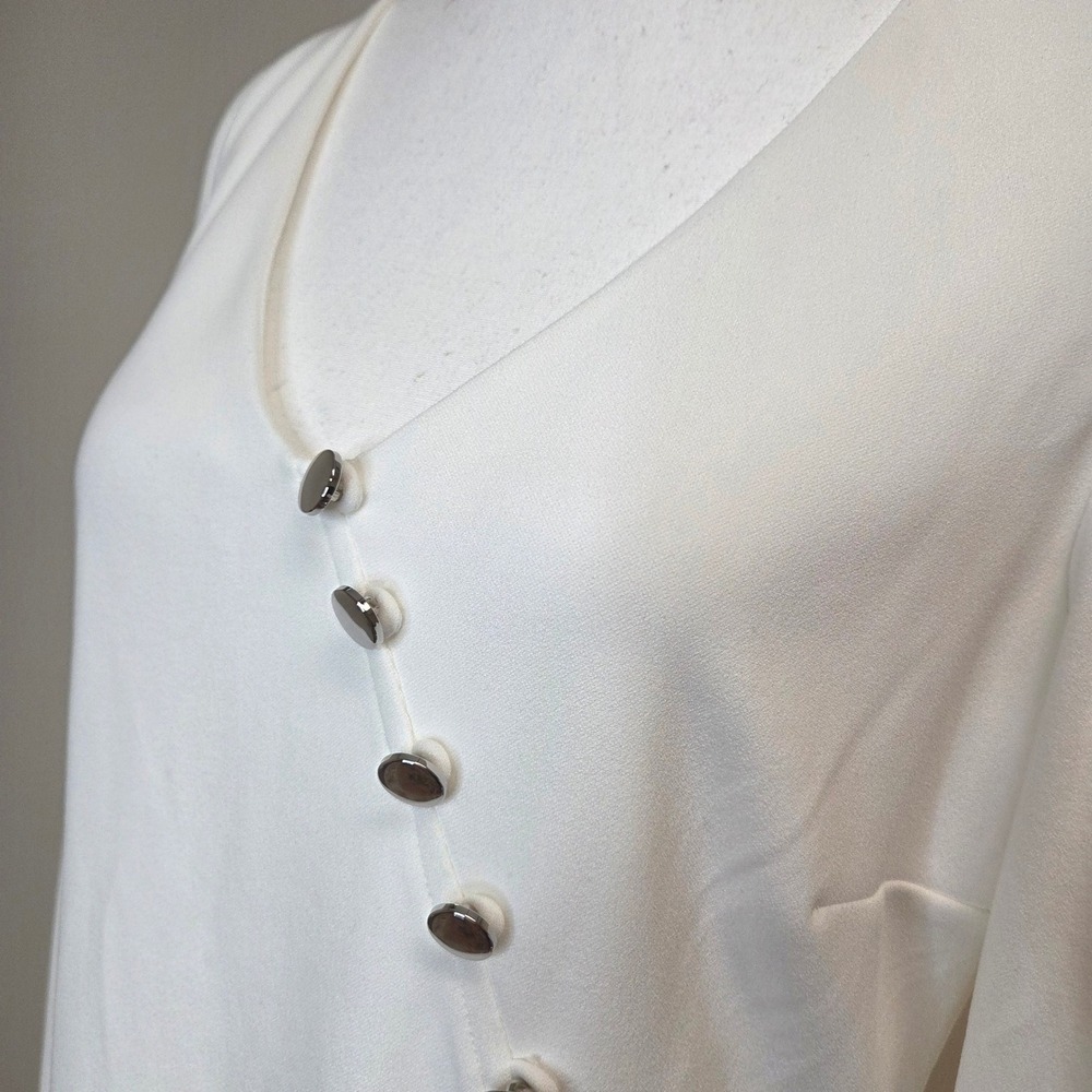 Venus White Cold Shoulder Bell Sleeve Button Detail Sheath Dress Large - Picture 4 of 8